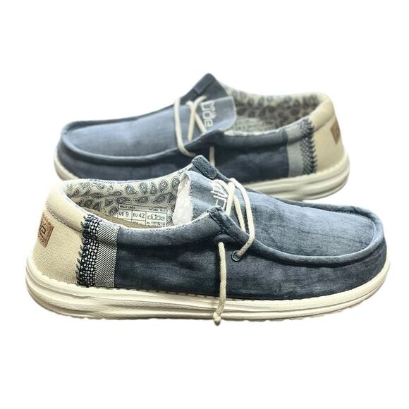 Hey Dude Wally Linen Natural Collection Blue Size 9 - Picture 1 of 7
